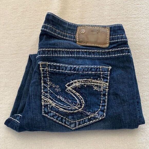 Silver Jeans Pants - Silver Jeans Womens 28 Blue Aiko Crop Straight Denim Stretch Western